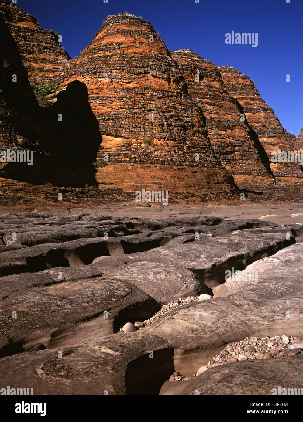 Dry Piccaninny Creek meandering through beehive formations Stock Photo