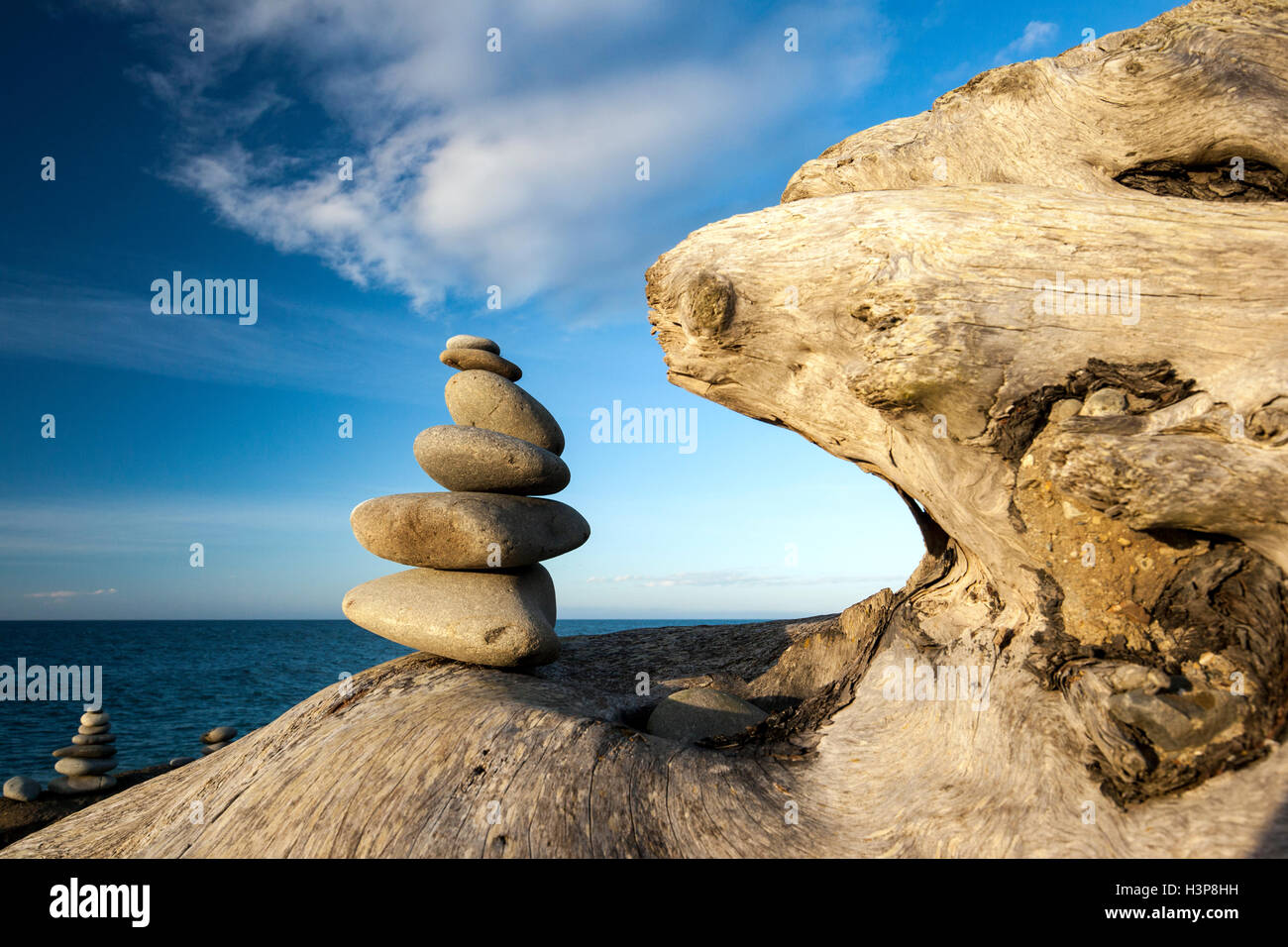 Rock Cairn - Ediz Hook, Port Angeles, Washington, USA Stock Photo