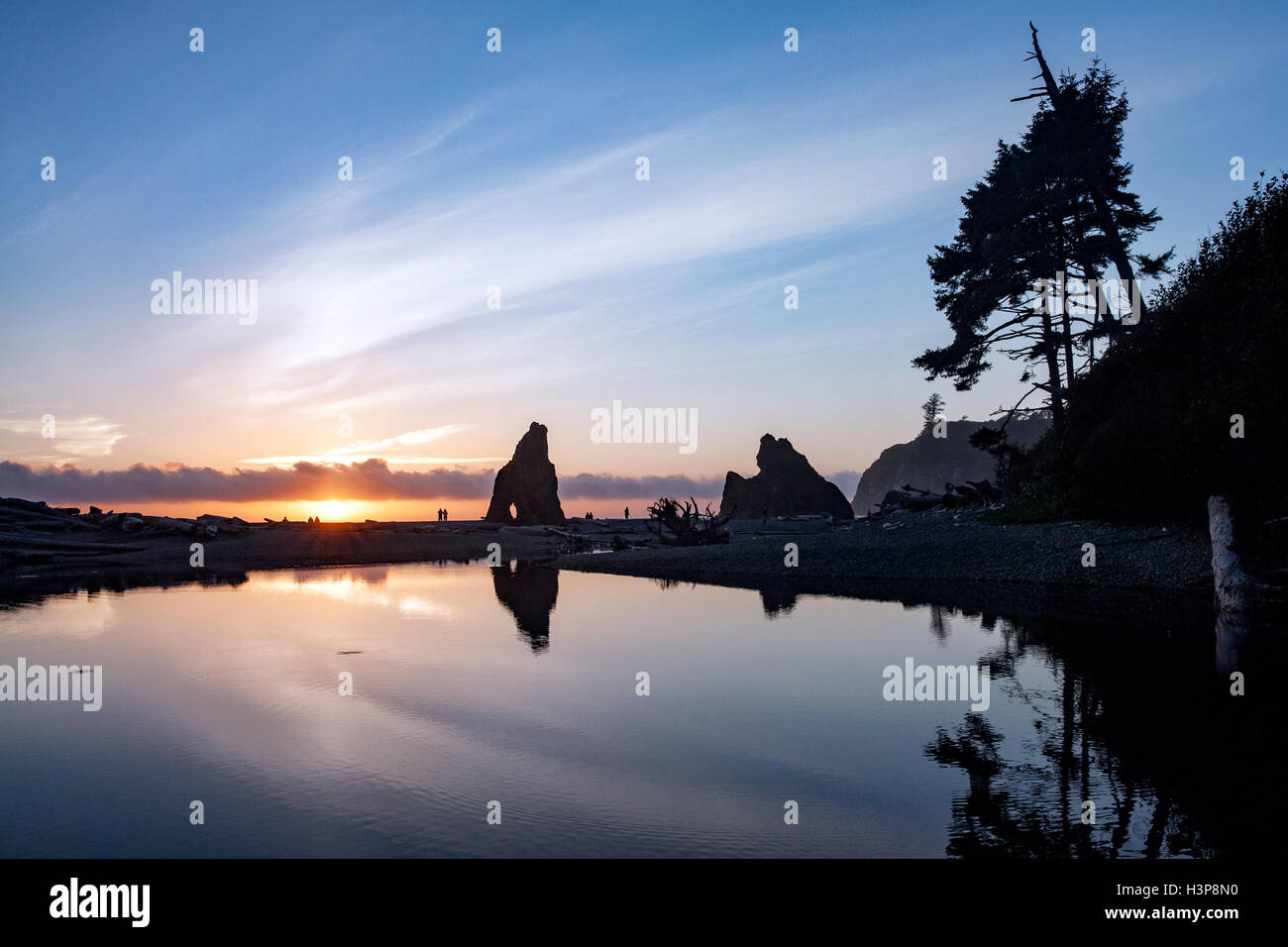 Sunset at Ruby Beach - Olympic National Park, near Forks, Washington; USA Stock Photo