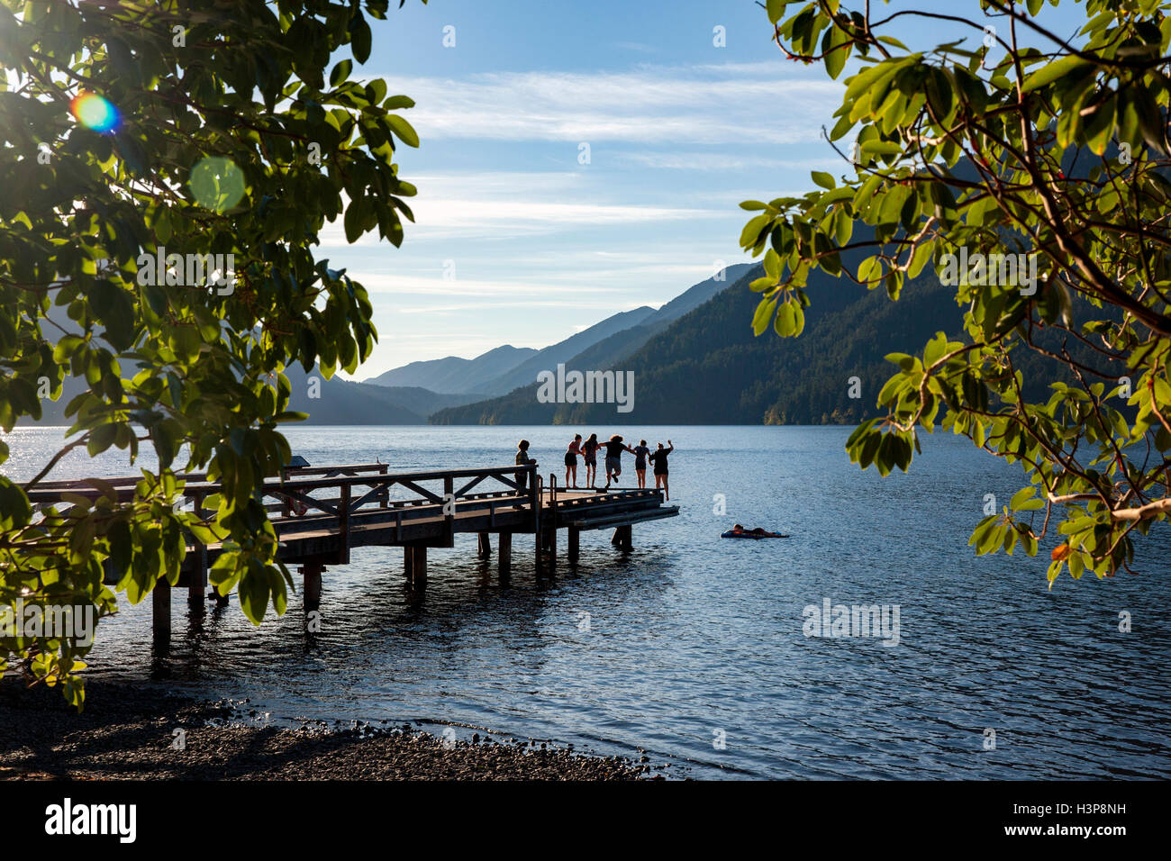 Kids Diving at Lake Crescent - Olympic National Park - near Port Angeles, Washington USA Stock Photo