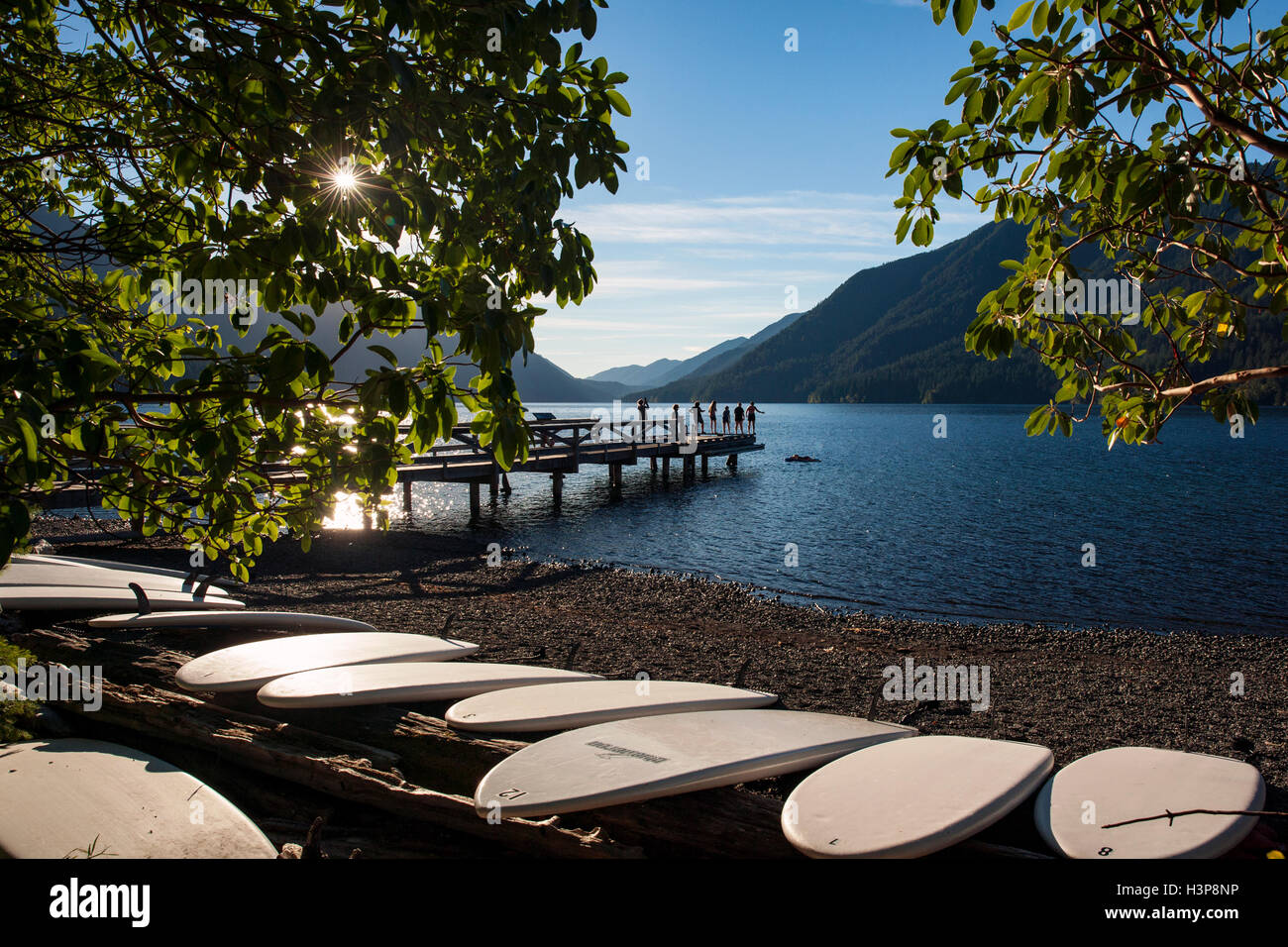 Kids Diving at Lake Crescent - Olympic National Park - near Port Angeles, Washington USA Stock Photo