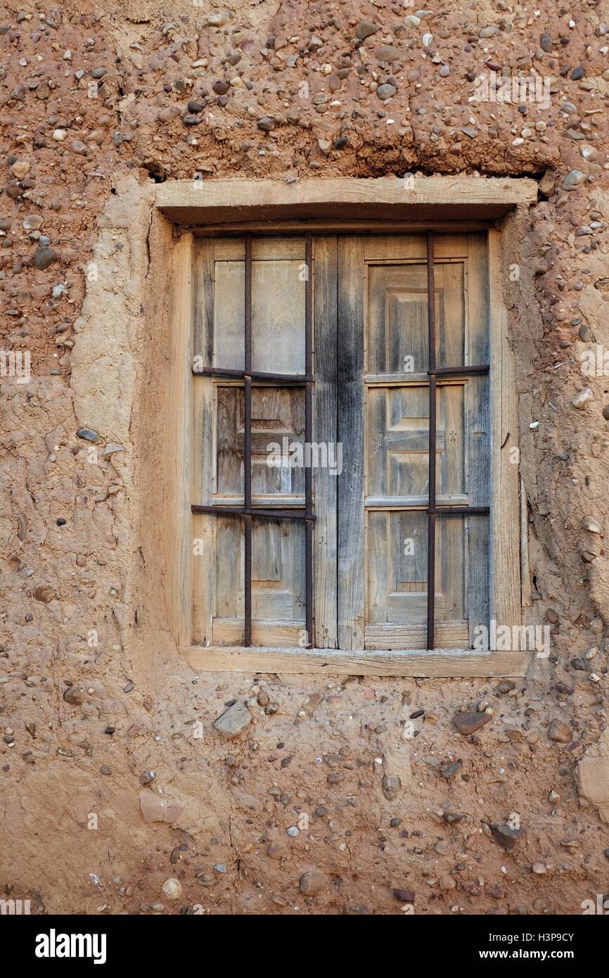 Closed shuttered window along the Camino Frances in Spain Stock Photo