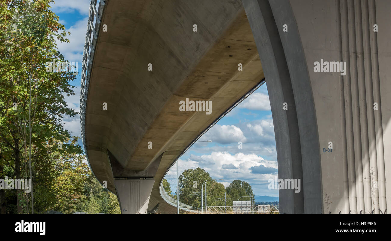 View from underneath the light rail track near Seatac Airport. Stock Photo