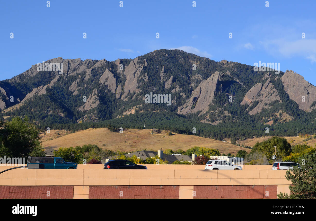 A view of Green Mountain and the northern Flatirons over U.S. 36 coming