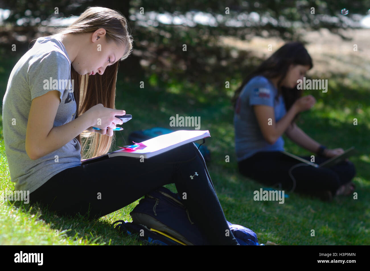 Students outside at the University of Colorado Stock Photo
