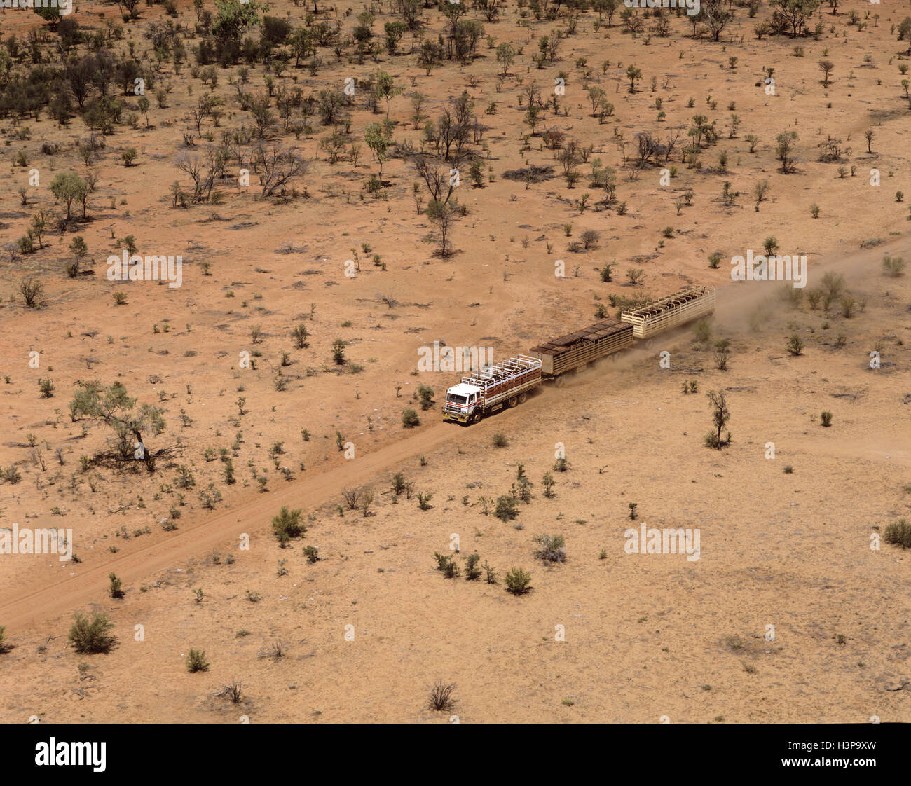 Road train on a remote Australian highway, Stock Photo