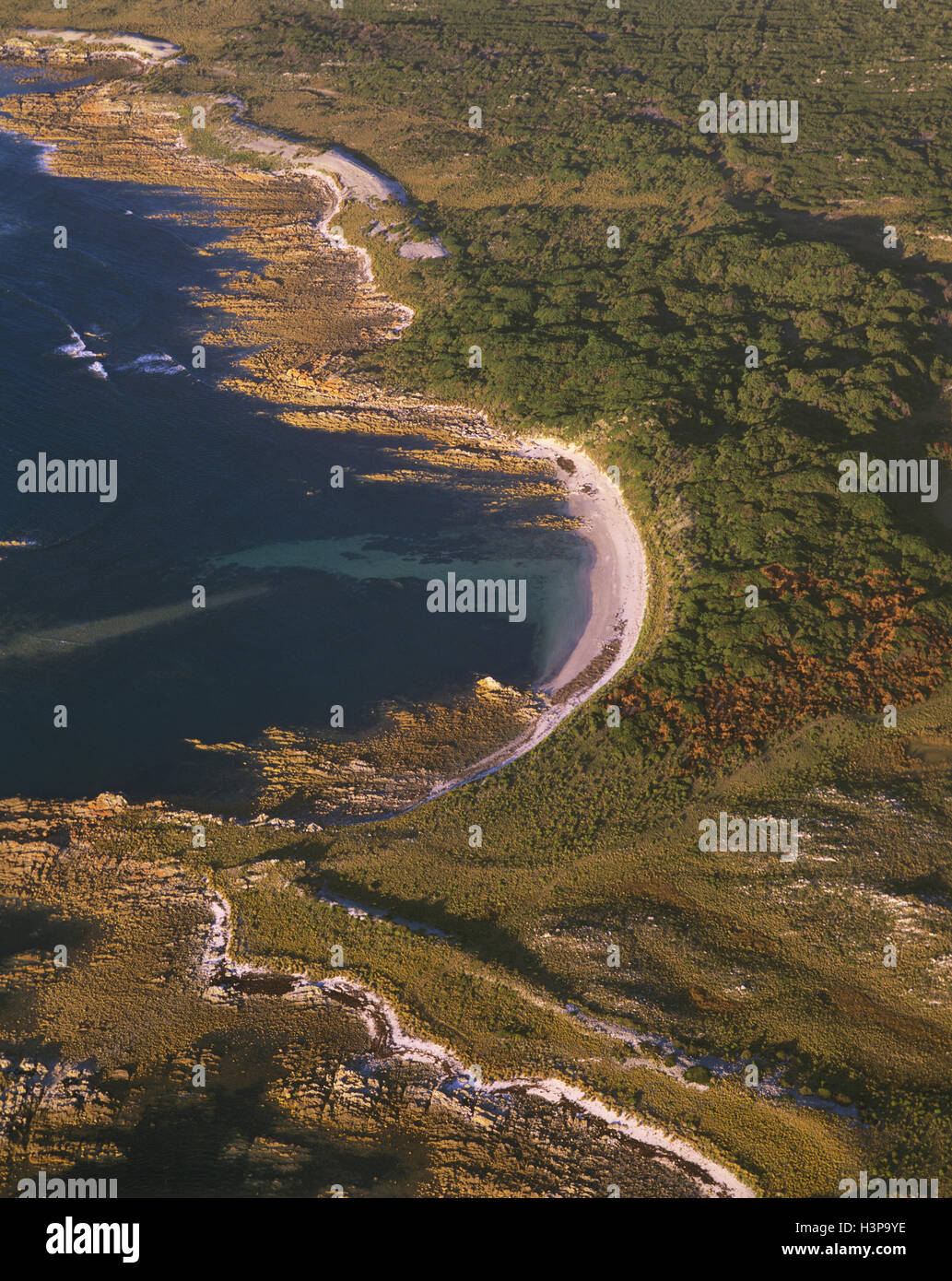 Hunter Island, north of Cape Grim, aerial. Stock Photo