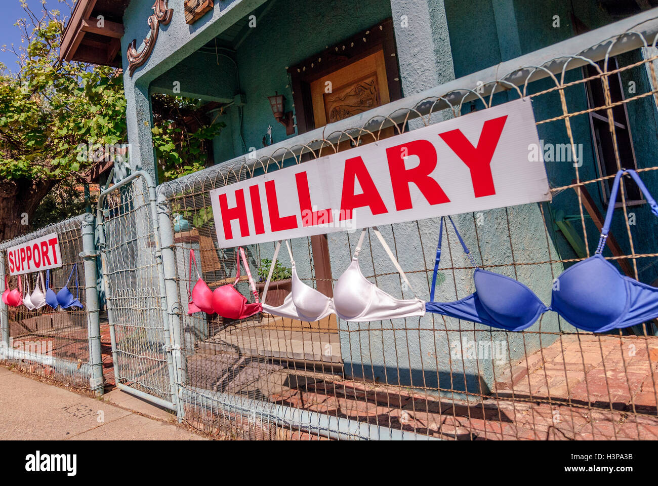 Humorous campaign display 'Support Hillary', in small town of Jerome Arizona, 2008, still posted in October 2016. Stock Photo