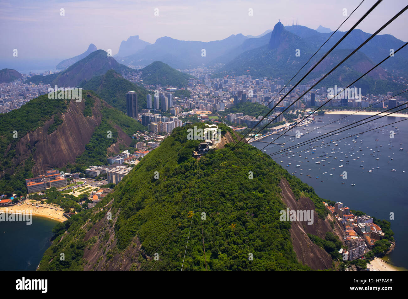 View over Botafogo and the Corcovado from the Sugar Loaf Mountain, Rio de Janeiro, Brazil Stock Photo