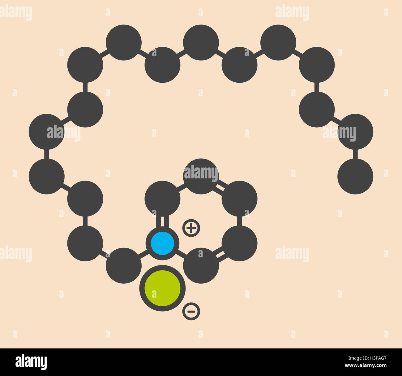 Cetylpyridinium chloride antiseptic molecule. Stylized skeletal formula