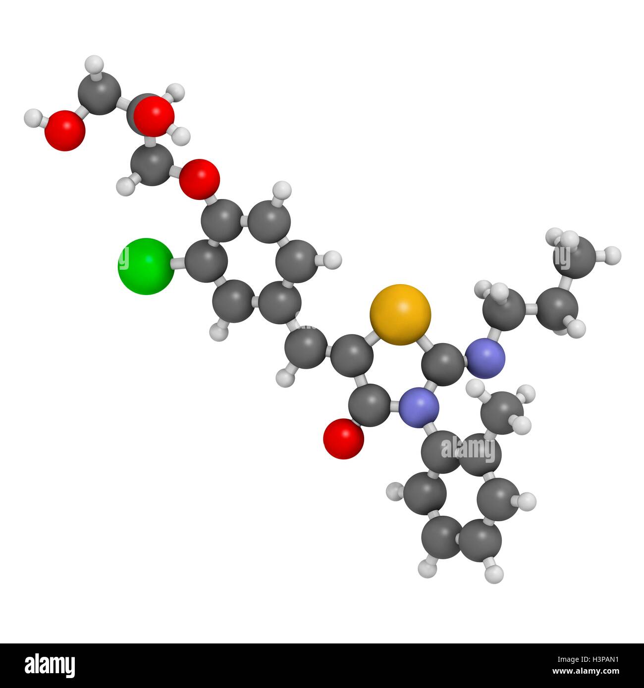Ponesimod antiinflammatory drug molecule (S1PR1 modulator). Atoms are