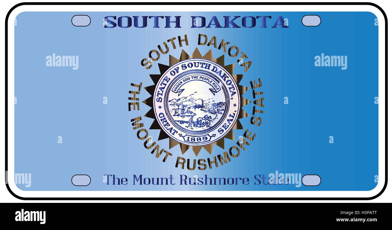 South Dakota license plate in the colors of the state flag with the