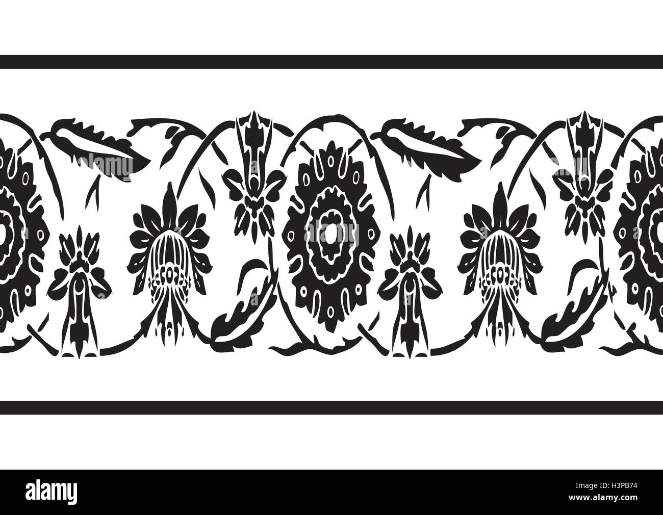 Black and white vintage border floral background seamless vector