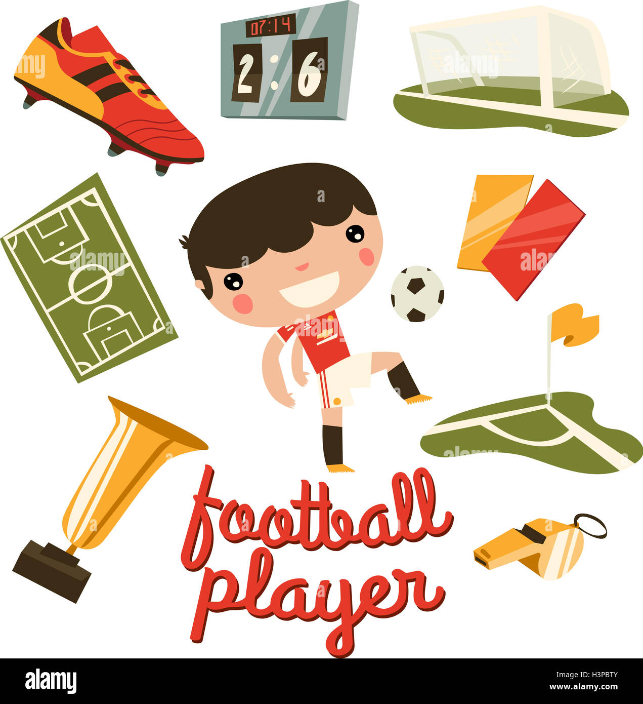 football player boy. football equipment set. cute cartoon asian style