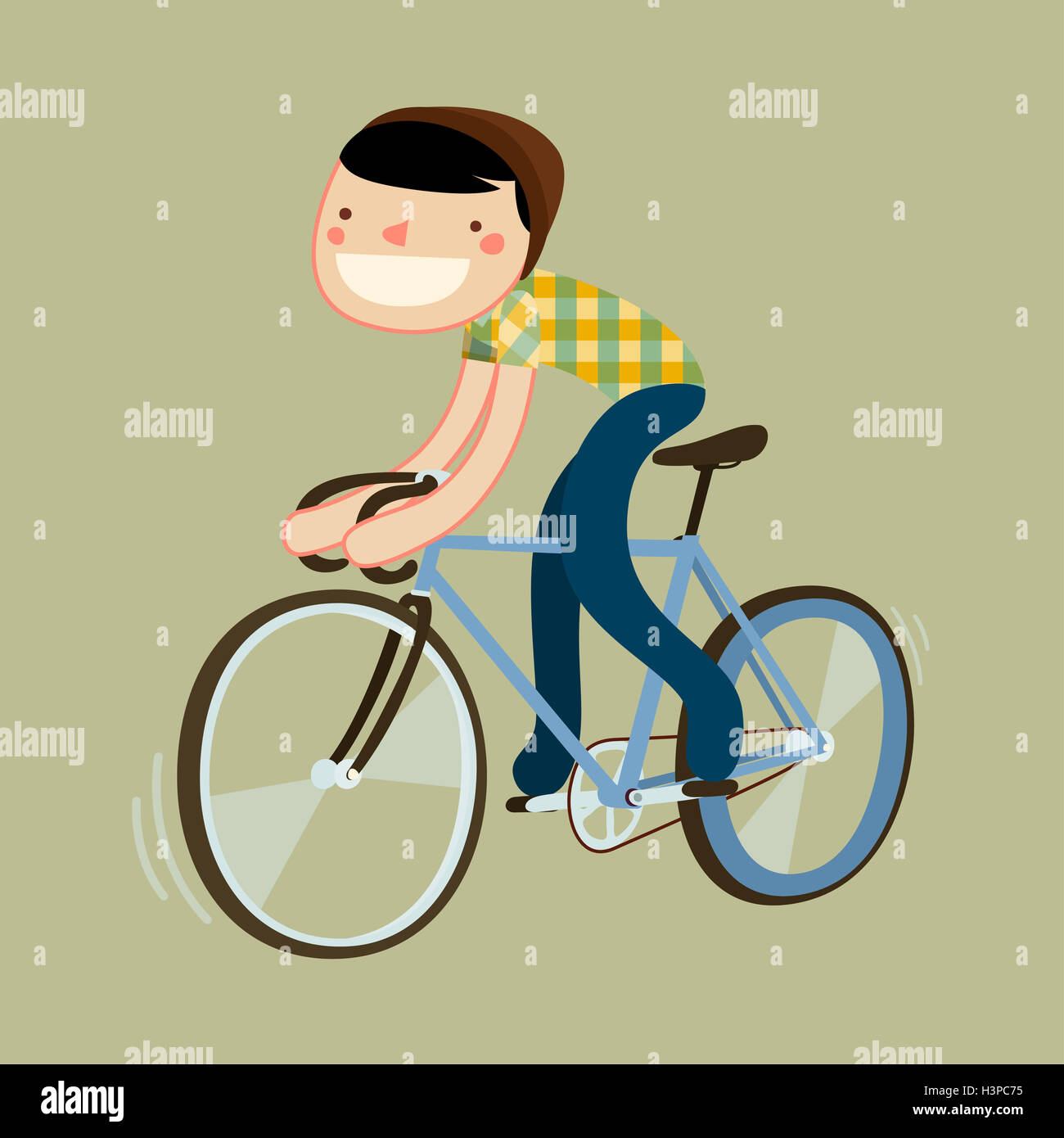 hipster riding fixie. boy riding road bike. character isolated. vector illustration Stock Photo