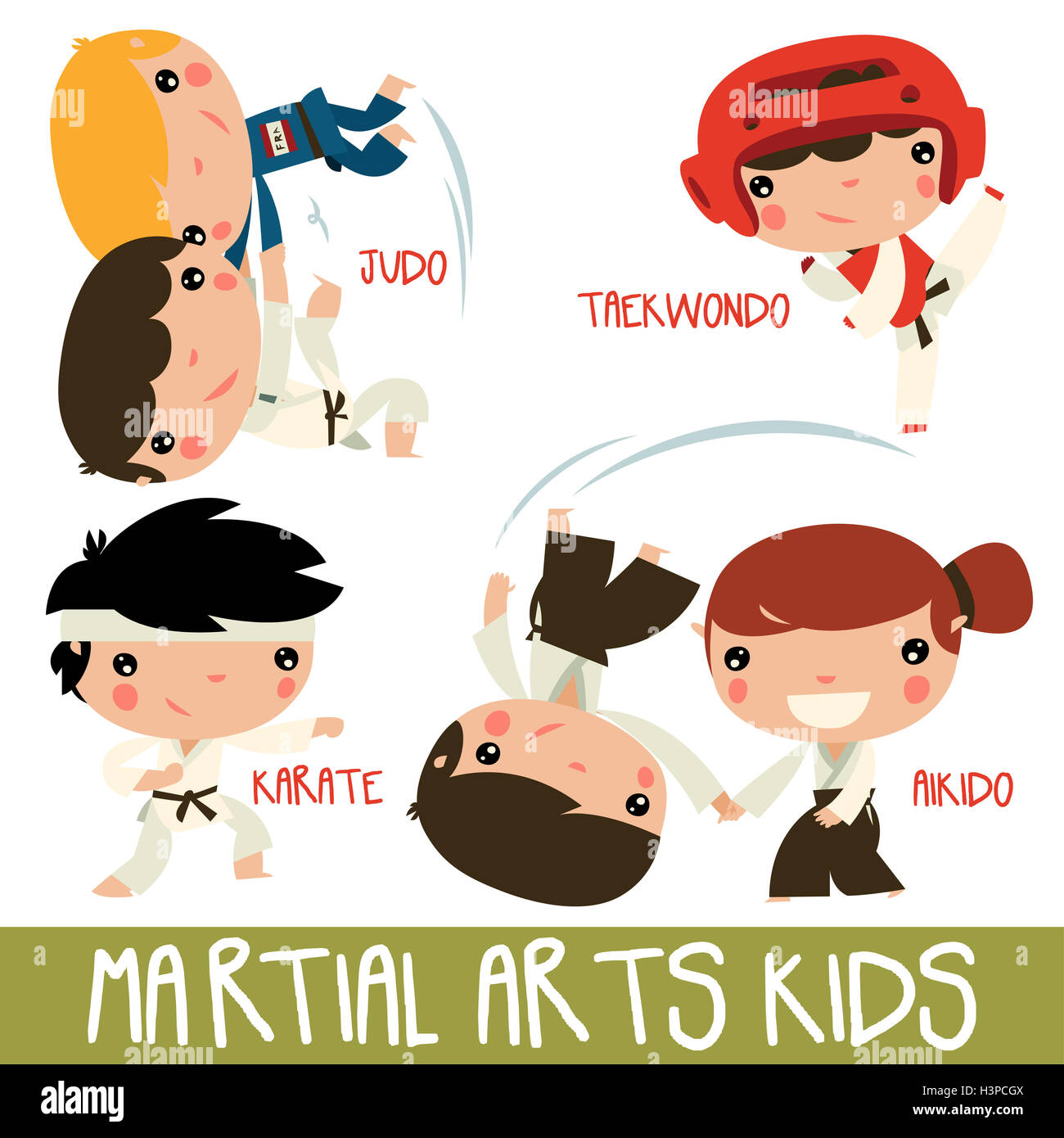 asian martial arts kids. children fighting. judo boys, taekwondo