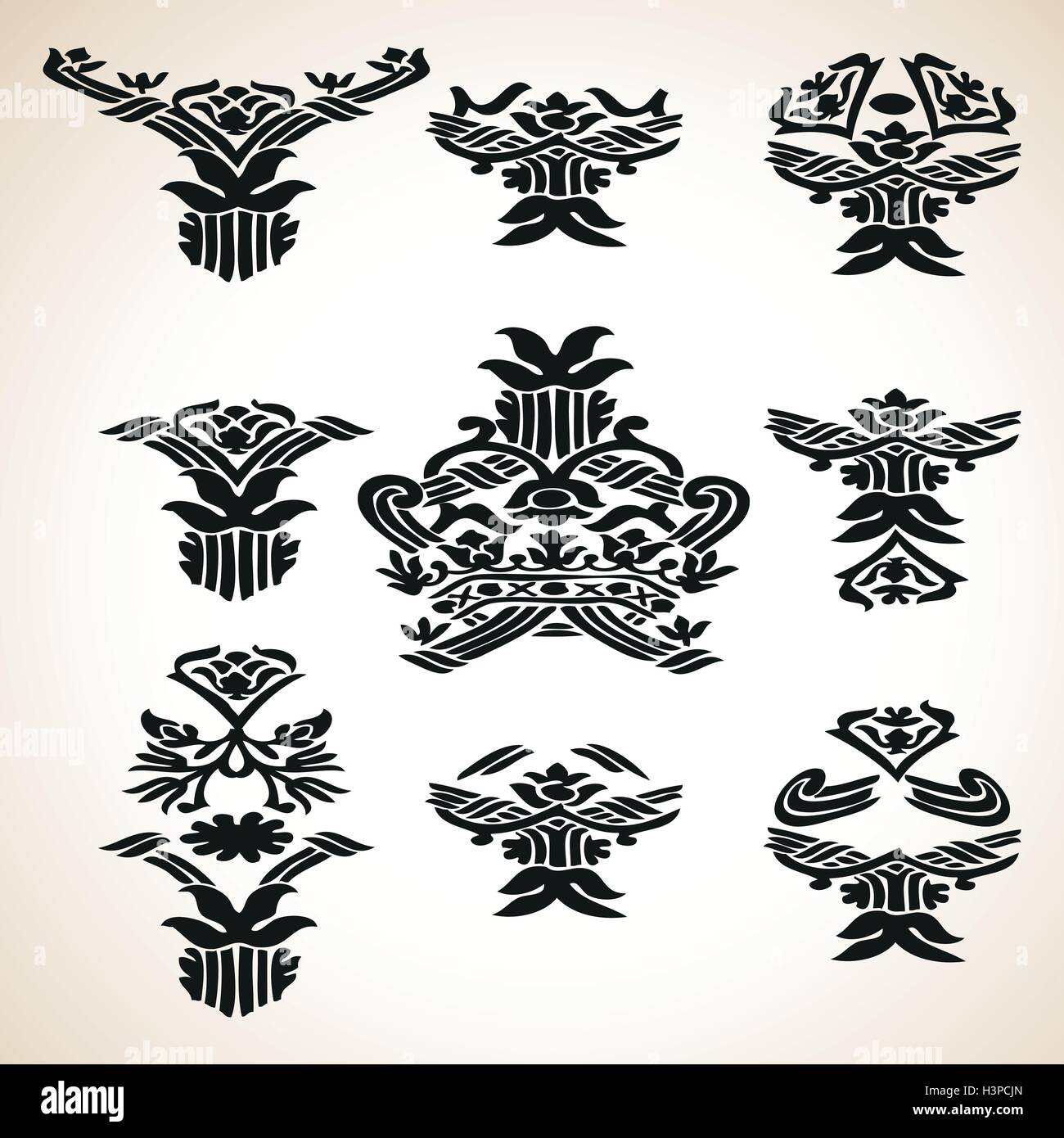 Set vector graphic vintage floral elements for design. Abstract bouquet ...