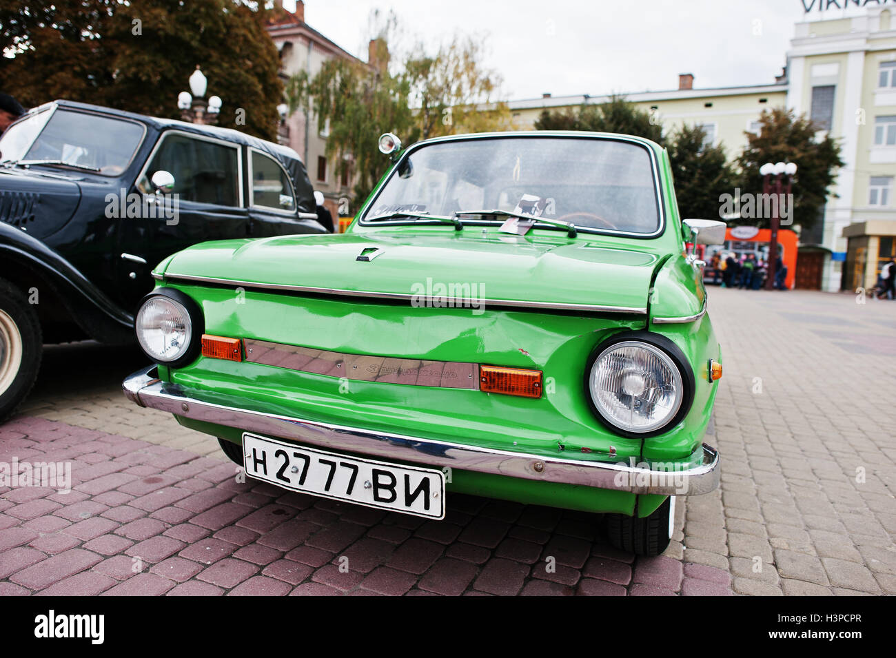 Tarnopol, Ukraine - October 09, 2016: Classic retro car green ZAZ Zaporozhets 968M designed and built from 1979 at the ZAZ facto Stock Photo