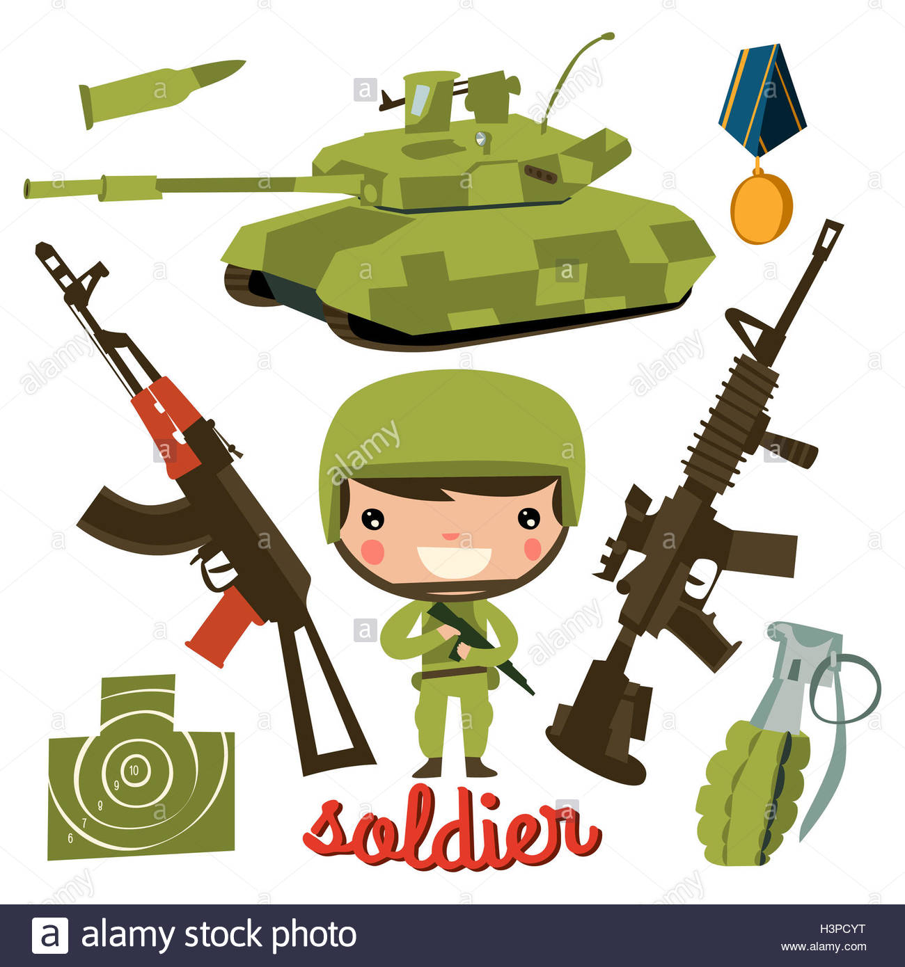 Cartoon Illustration Army Soldier Boy Stock Photos & Cartoon
