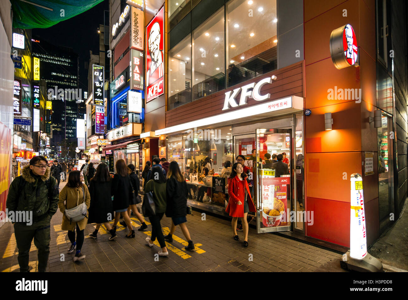 KFC Fried Chicken fast food restaurant in Myeong-dong, Seoul, Korea