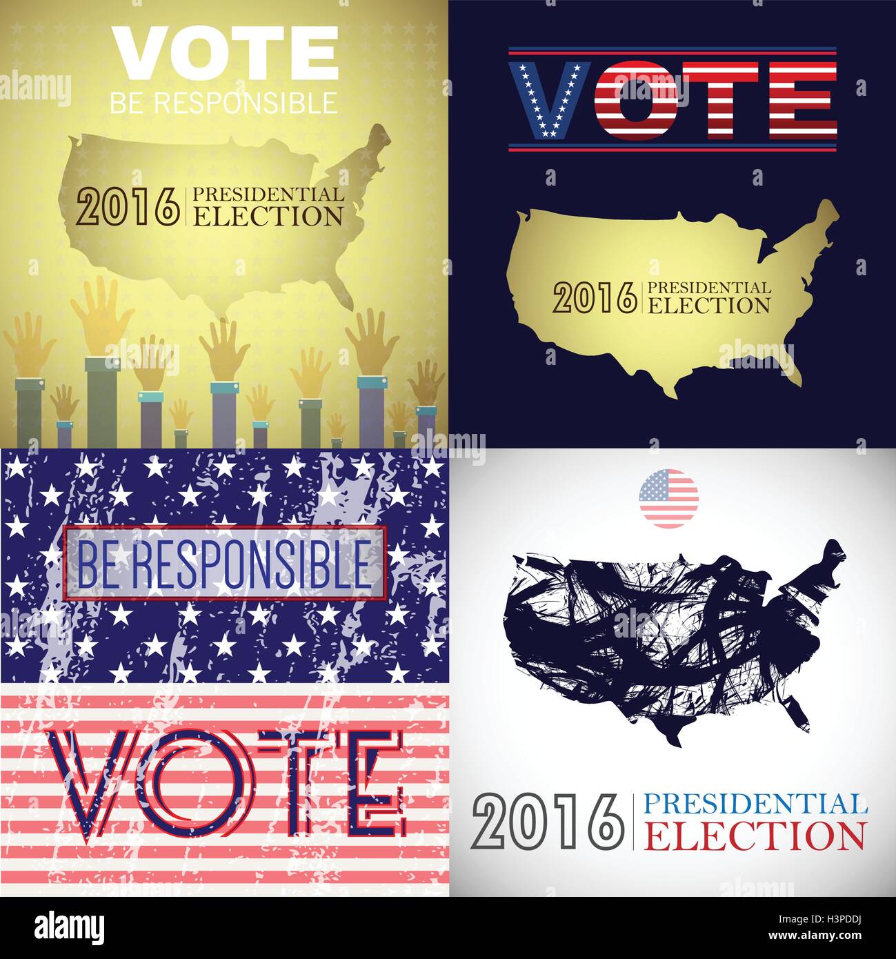 Digital vector usa presidential election with vote be responsible, flat style Stock Vector