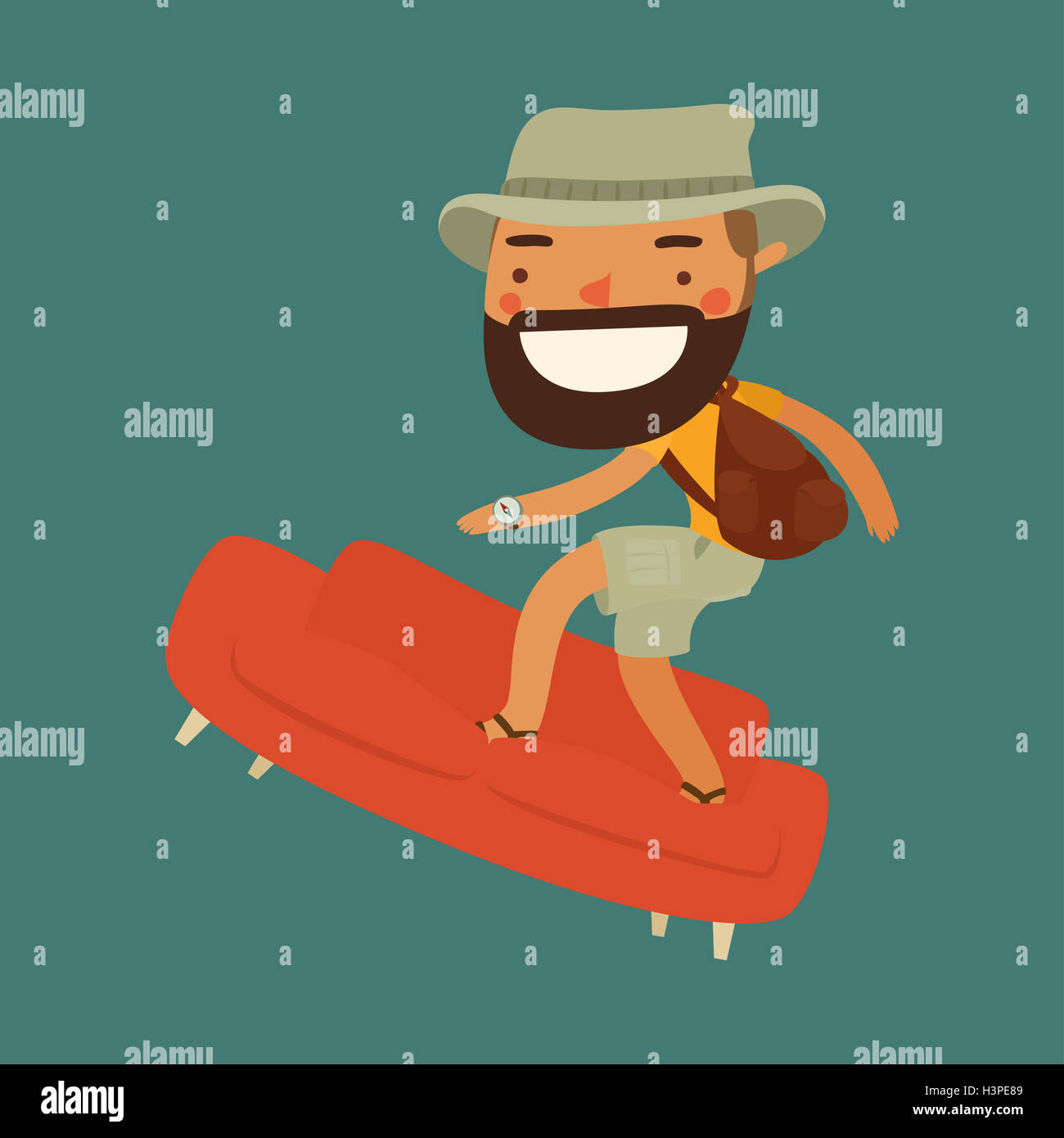 couchsurfing character. traveler character. vector illustration Stock Photo
