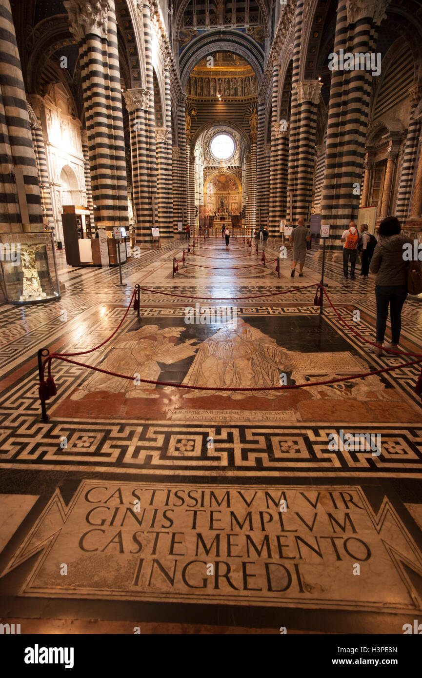 Siena, Tuscany, Italy. September 2016 The Duomo or Cathedral interior view showing the Marble floor with graffito and tarsia Stock Photo