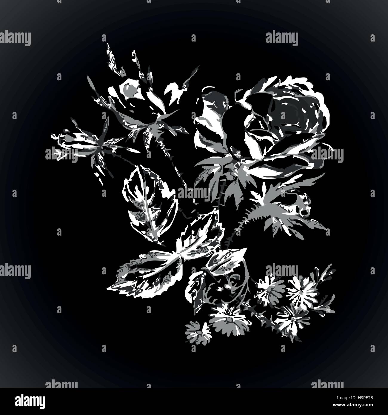 Hand drawn Roses vintage black isolated background vector illustration ...