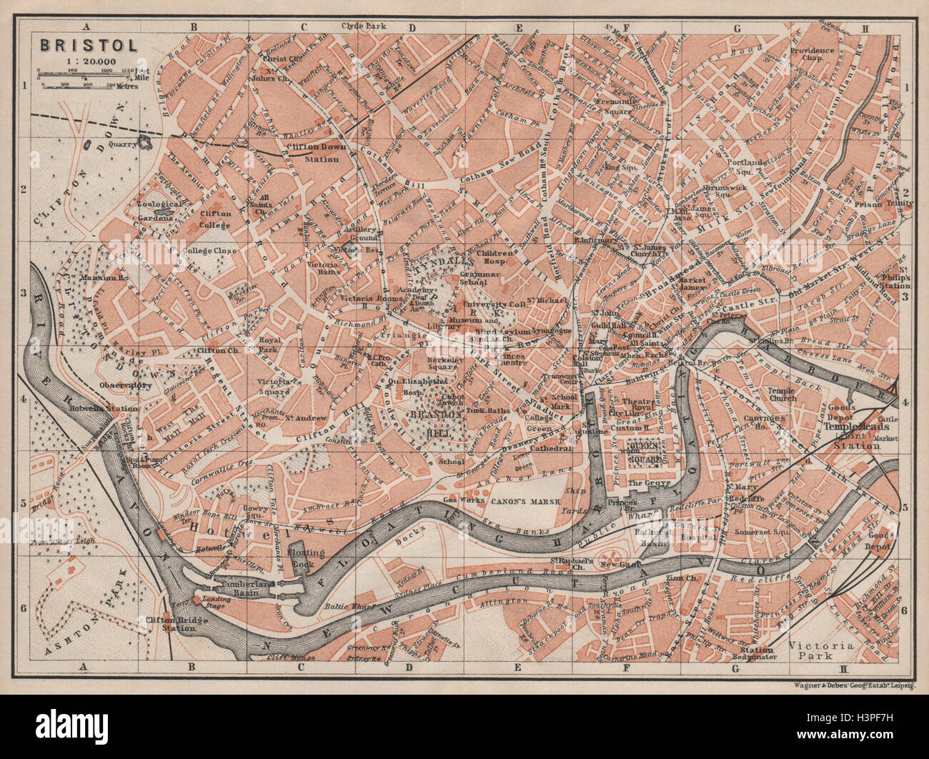 BRISTOL town city plan. Clifton Redcliffe Hotwells Brandon Broadmead 1906 map Stock Photo