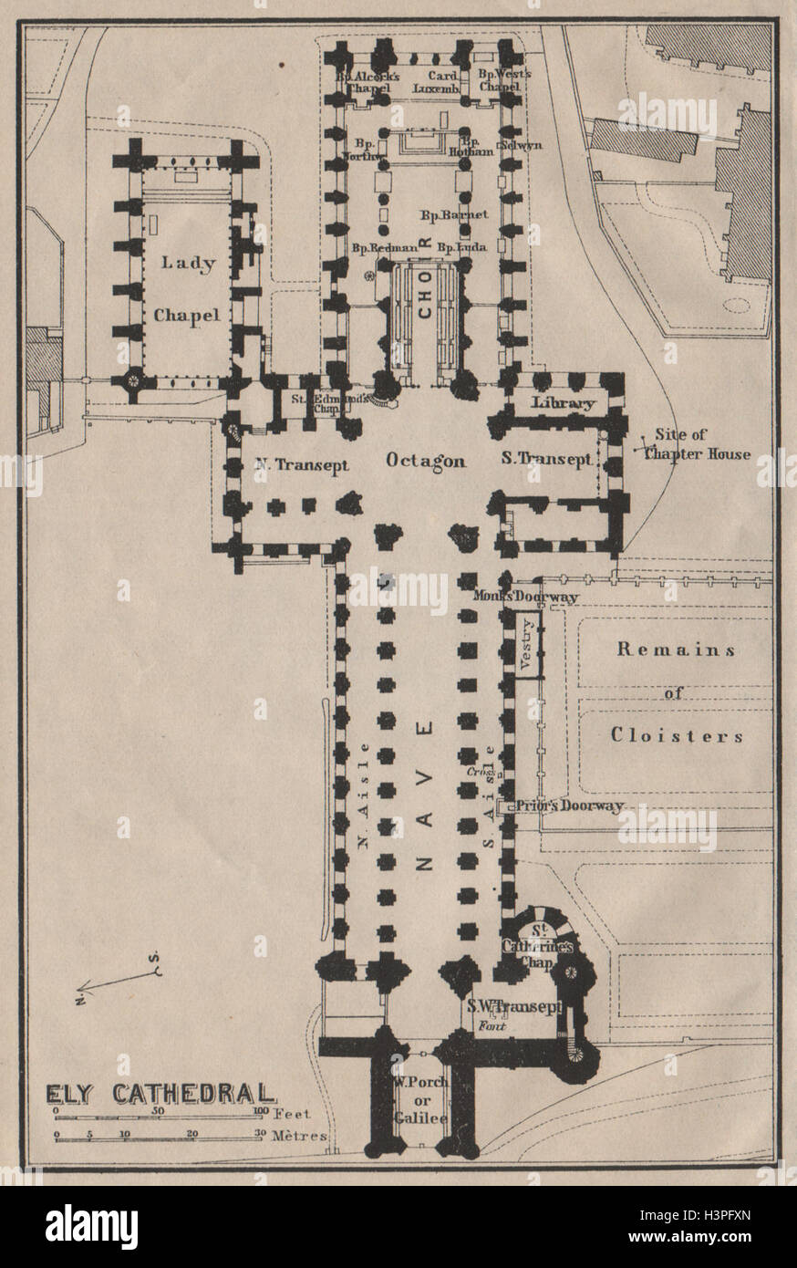 Yorkshire YORK MINSTER floor plan BAEDEKER 1906 old antique map chart