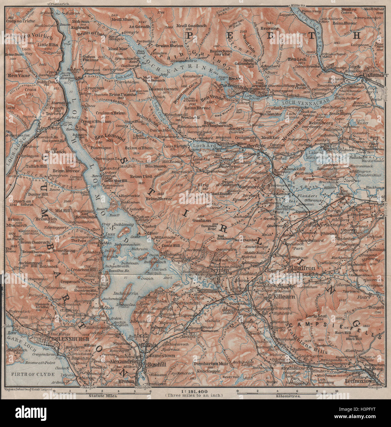 LOCH LOMOND & THE TROSSACHS. Helensburgh Balloch Drymen. Scotland 1906 old map Stock Photo