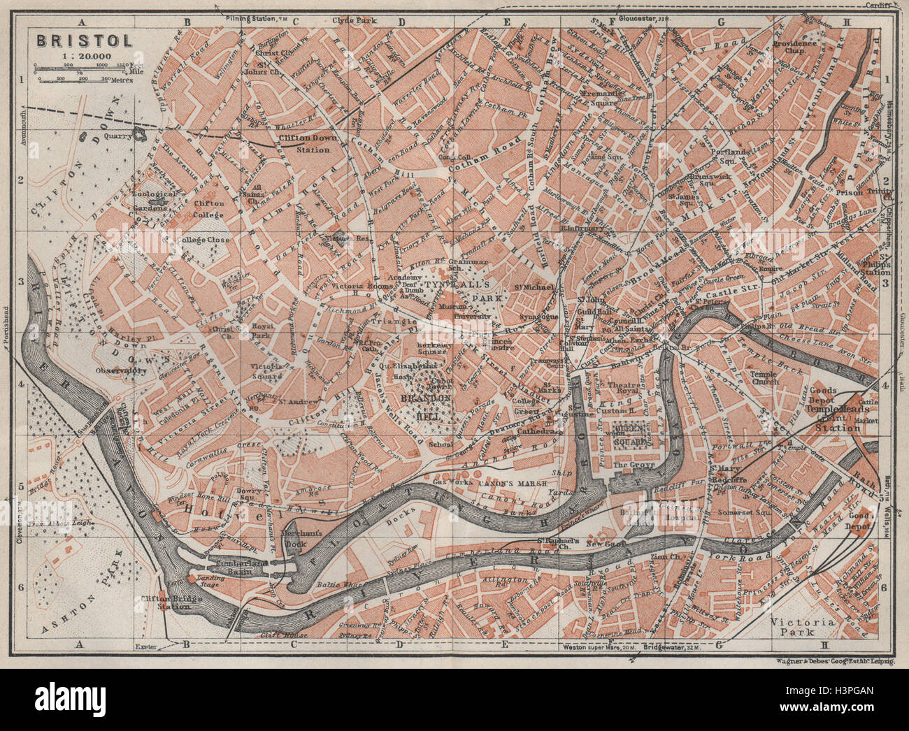 BRISTOL town city plan. Clifton Redcliffe Hotwells Brandon Broadmead 1927 map Stock Photo
