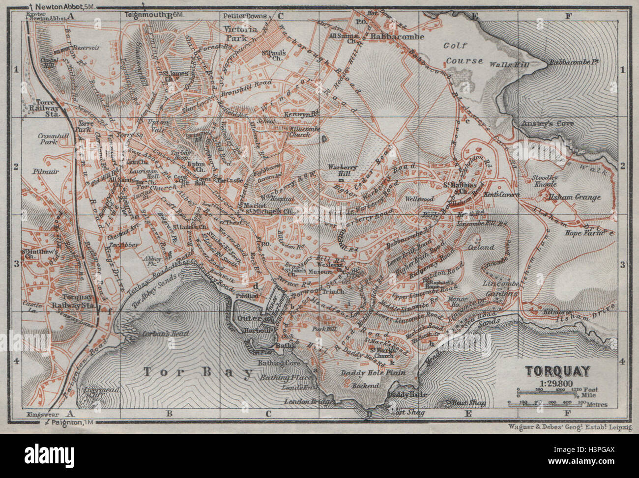 Map Of Babbacombe Torquay Torquay Antique Town City Plan. Torbay Babbacombe. Devon. Baedeker 1927 Map  Stock Photo - Alamy