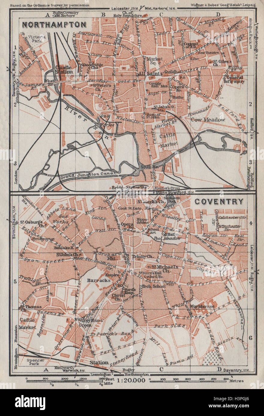 NORTHAMPTON & COVENTRY town city plans. Pre World War 2. Midlands 1927 old map Stock Photo