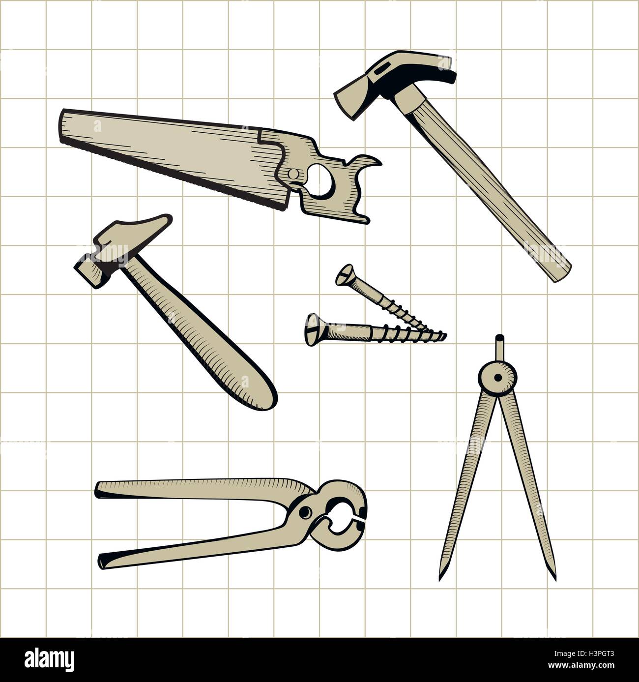 Hand tool construction handtools hammer Royalty Free Vector