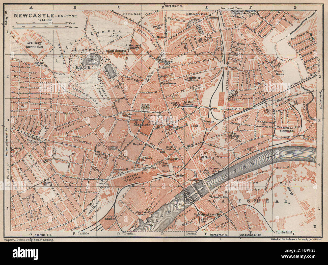 NEWCASTLEUPONTYNE town city plan. Gateshead Jesmond Shieldfield 1927 old map Stock Photo Alamy