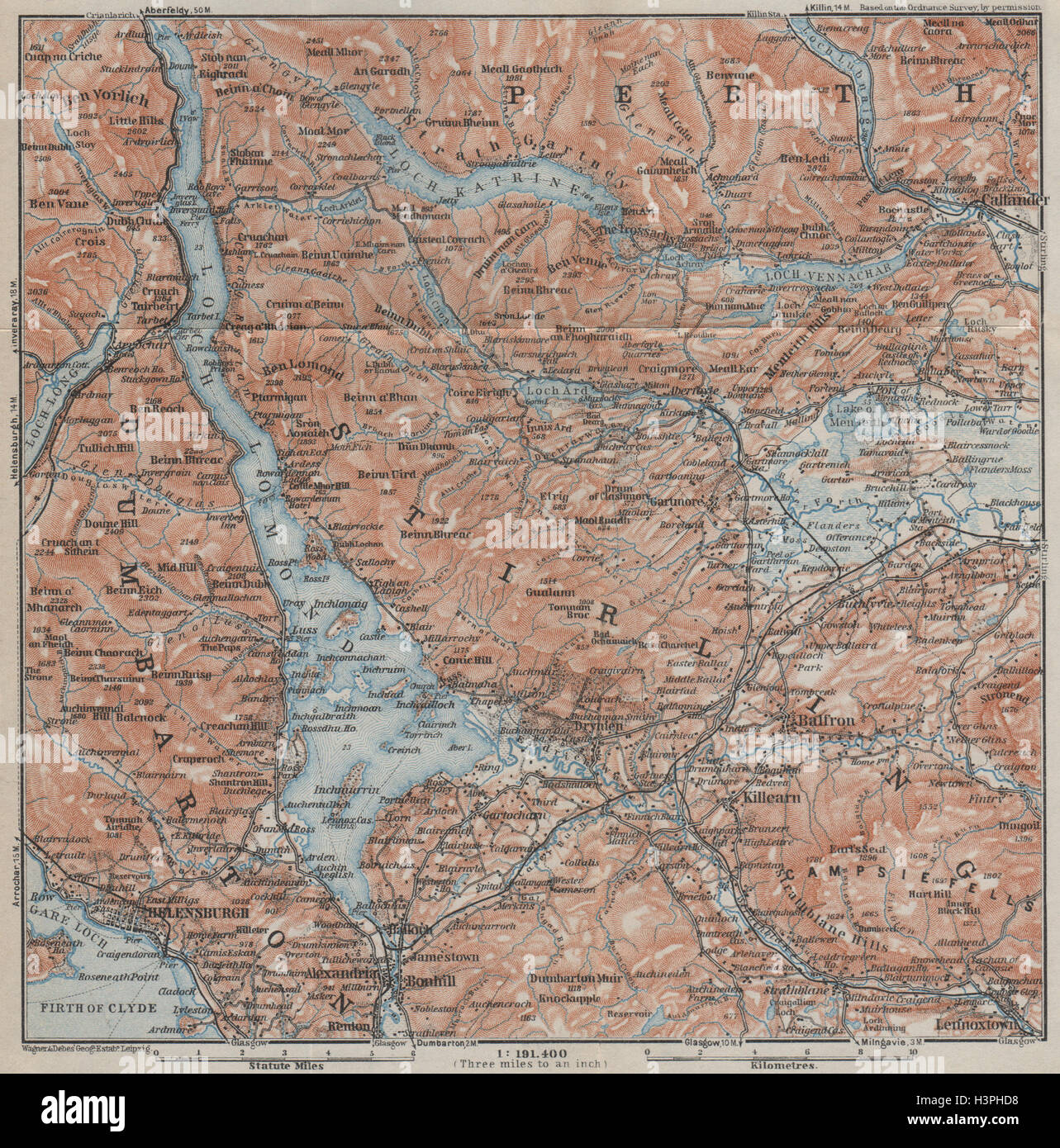 LOCH LOMOND & THE TROSSACHS. Helensburgh Balloch Drymen. Scotland 1927 old map Stock Photo