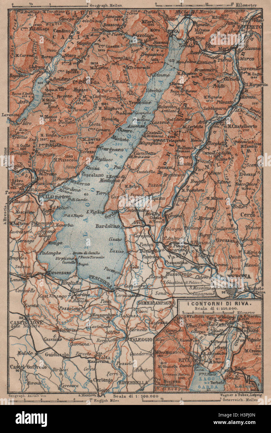 LAGO DI/LAKE GARDA. Riva Salo Peschiera Verona. topo-map. Italy mappa 1903 Stock Photo
