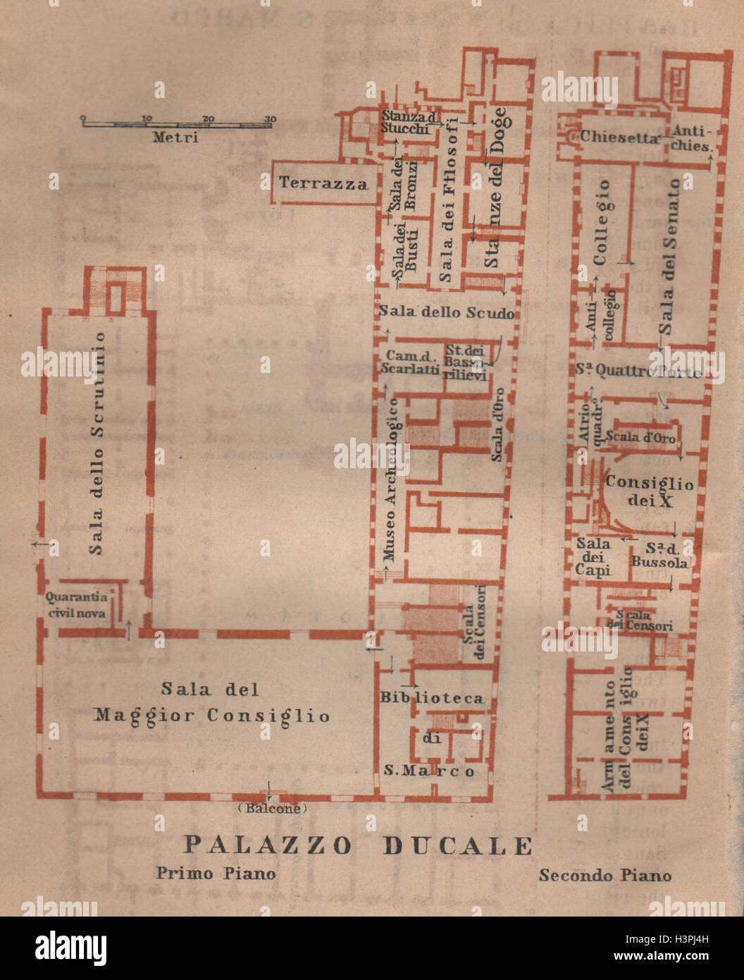 PALAZZO DUCALE. Doge's palace floor plan. Venice Venezia mappa. SMALL 1903 Stock Photo