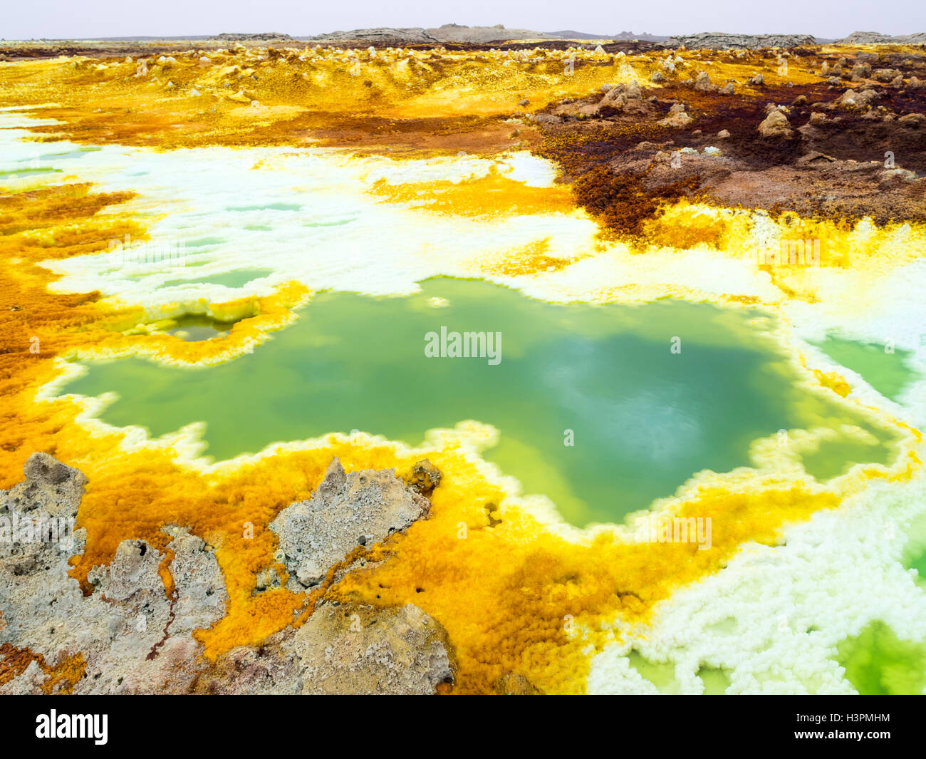 Sulphur lake Dallol in Danakil Depression, Ethiopia. The lake with its