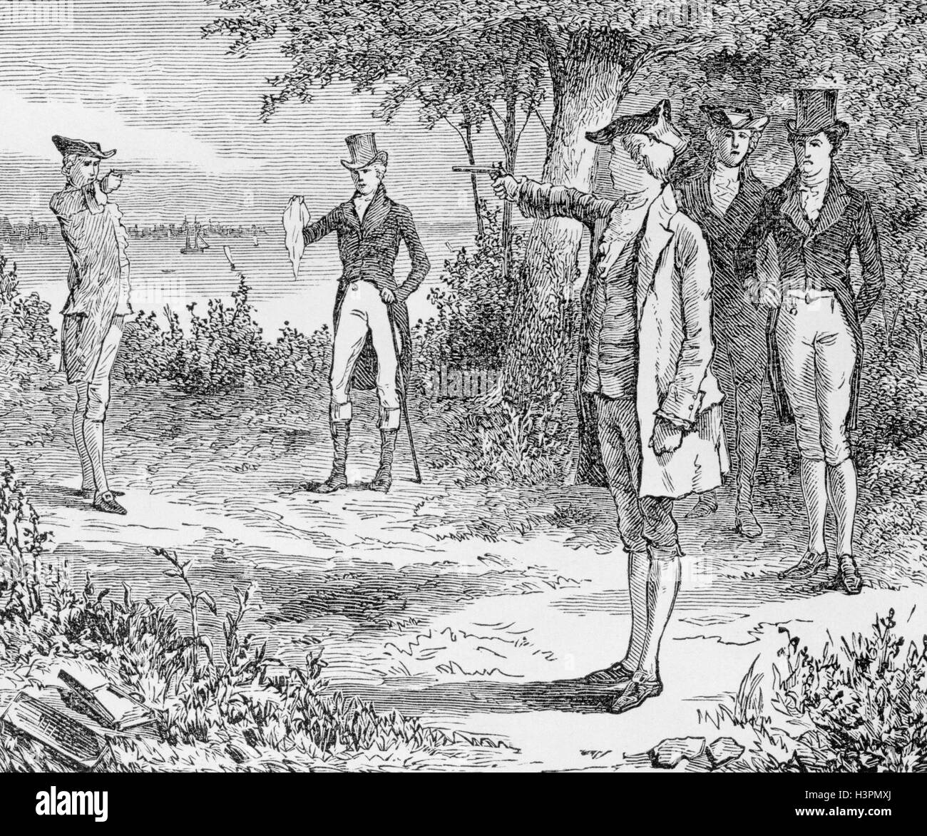 1800s DUEL BETWEEN ALEXANDER HAMILTON  AARON BURR JULY 11 1804 IN WEEHAWKEN NJ USA Stock Photo