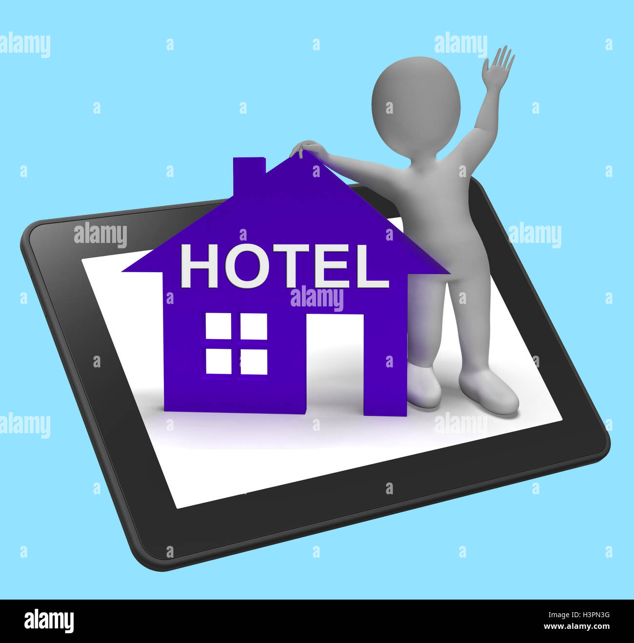 Hotel House Tablet Shows Vacation And Rooms Stock Photo