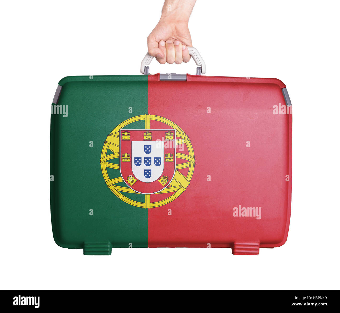 Used plastic suitcase with stains and scratches Stock Photo Alamy