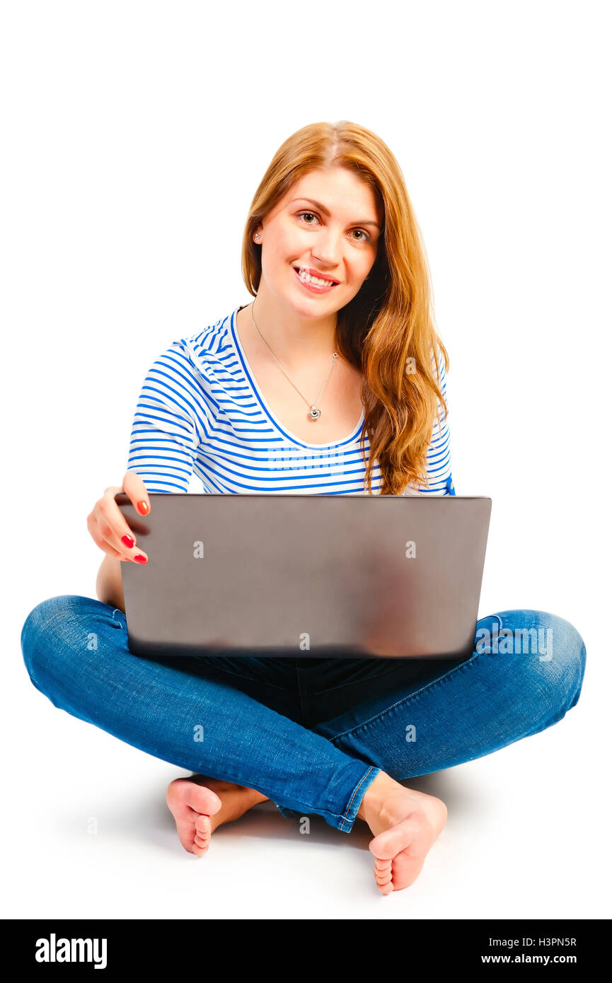 happy beautiful girl with a laptop Stock Photo - Alamy