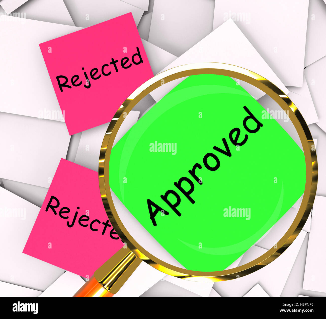 Approved Rejected Post-It Papers Show Passed Or Denied Stock Photo