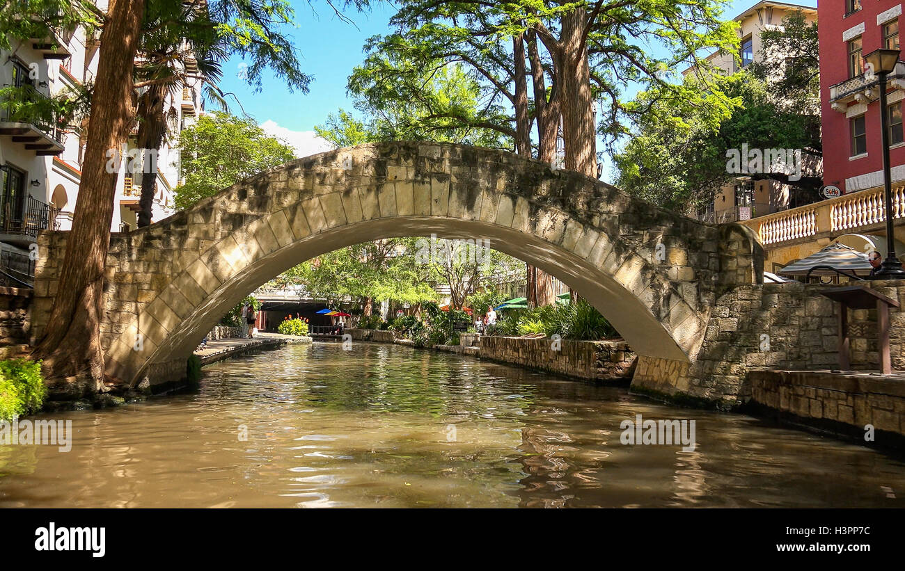 A bridge at the San Antonio River Walk in San Antonio, Texas Stock Photo
