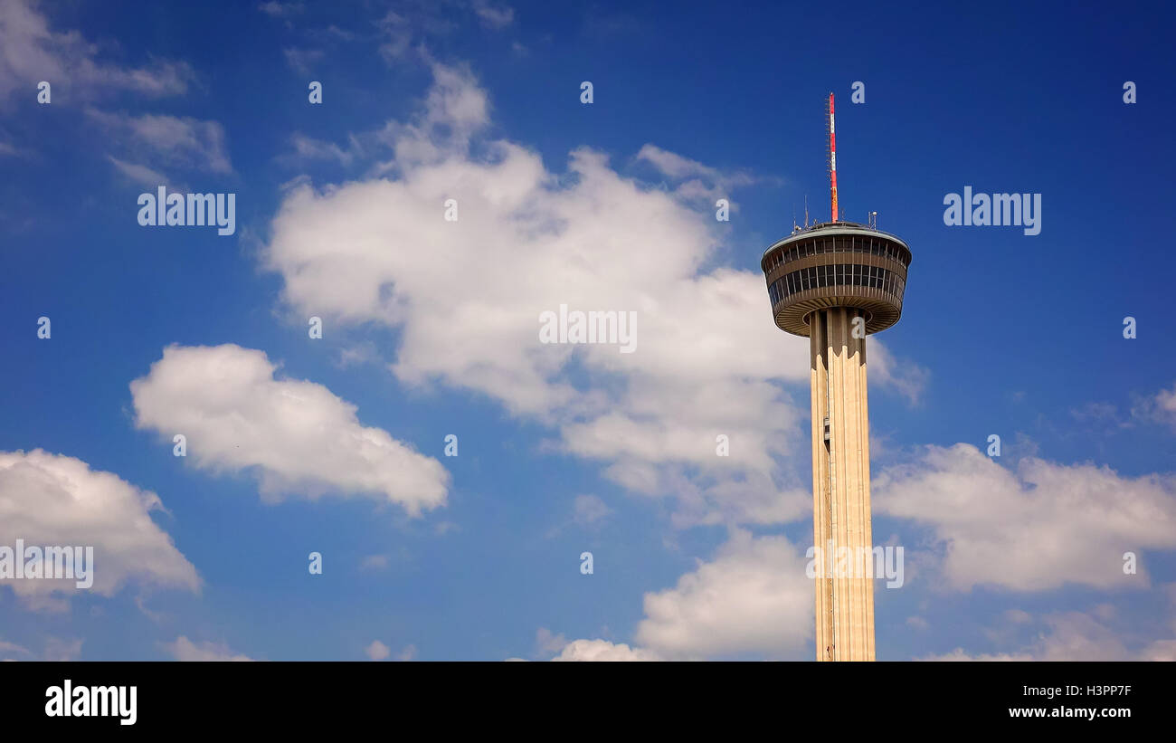 Tower of the Americas in San Antonio, Texas against blue sky and clouds Stock Photo