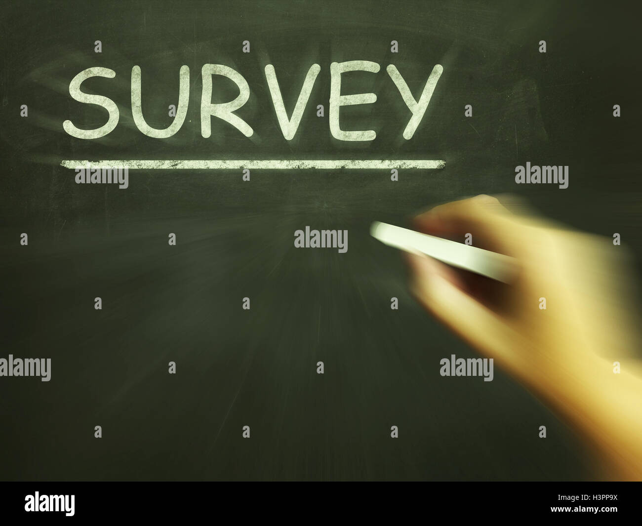 Survey Chalk Shows Gathering Data From Sample Stock Photo