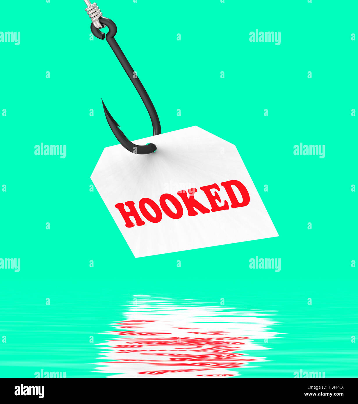 Hooked On Hook Displays Fishing Equipment Or Catch Stock Photo