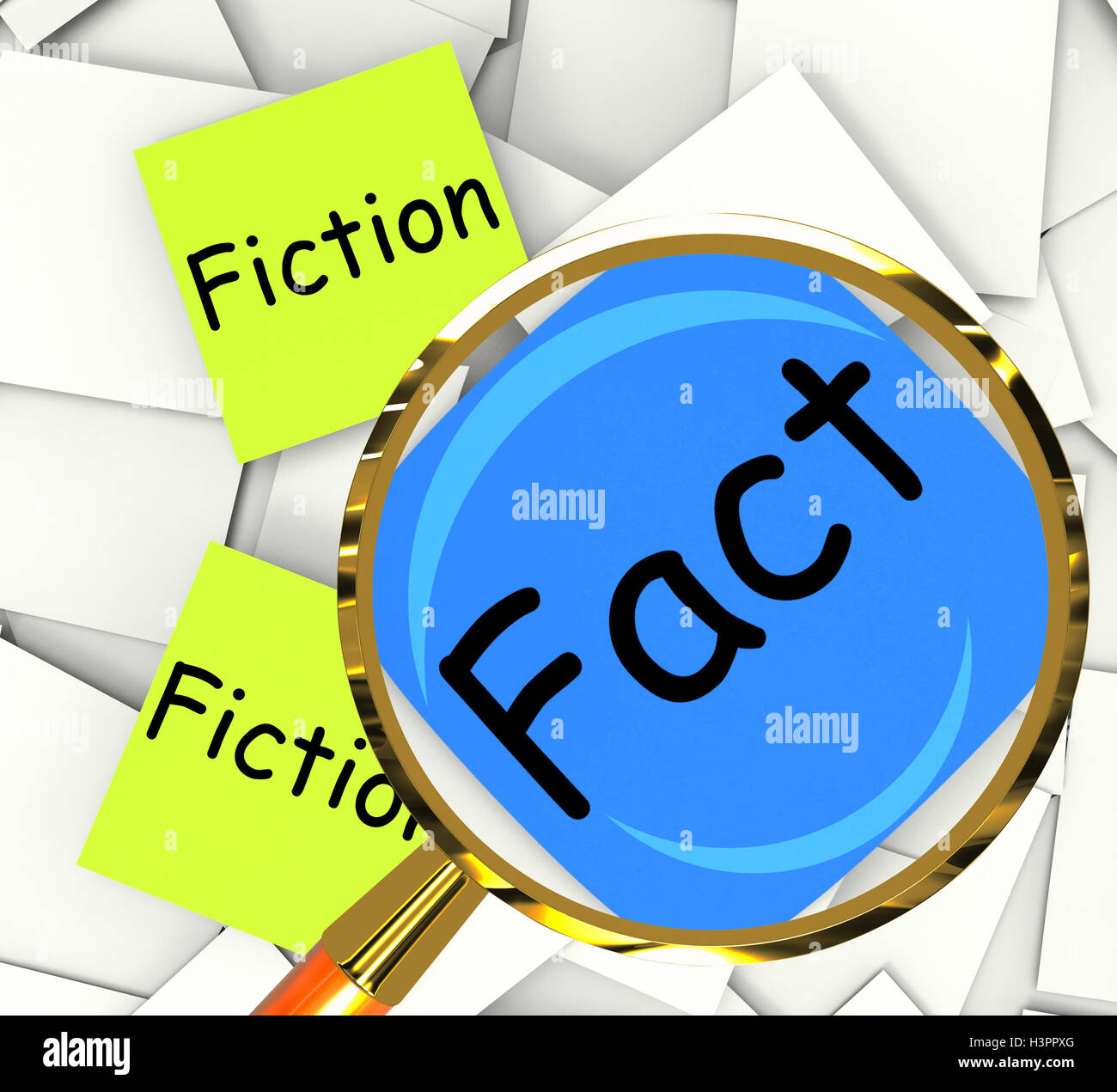 Fact Fiction Post-It Papers Mean Correct Or Falsehood Stock Photo